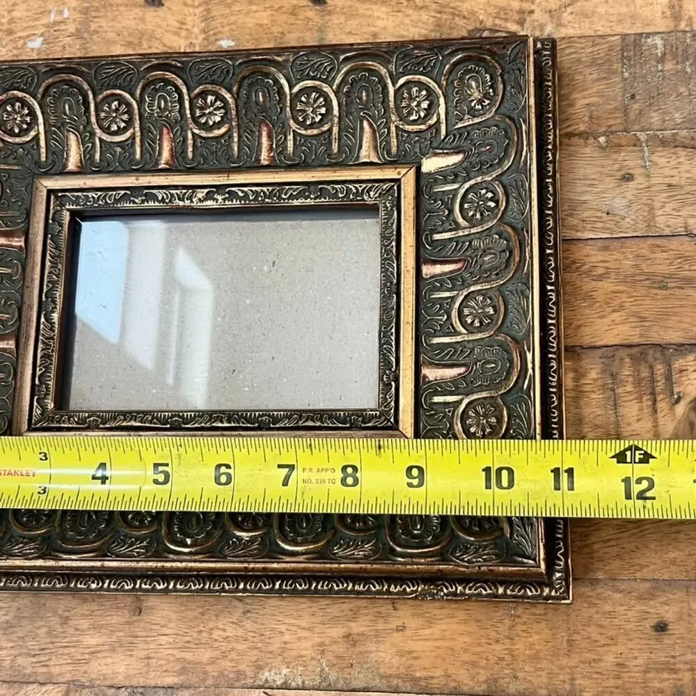 Vintage Picture Frame Ornate Embossed Floral Leaves Bell 4x6